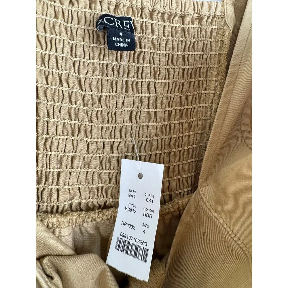 NWT J.Crew Pleated A Line Chino Dress Honey Brown Cotton Size 4